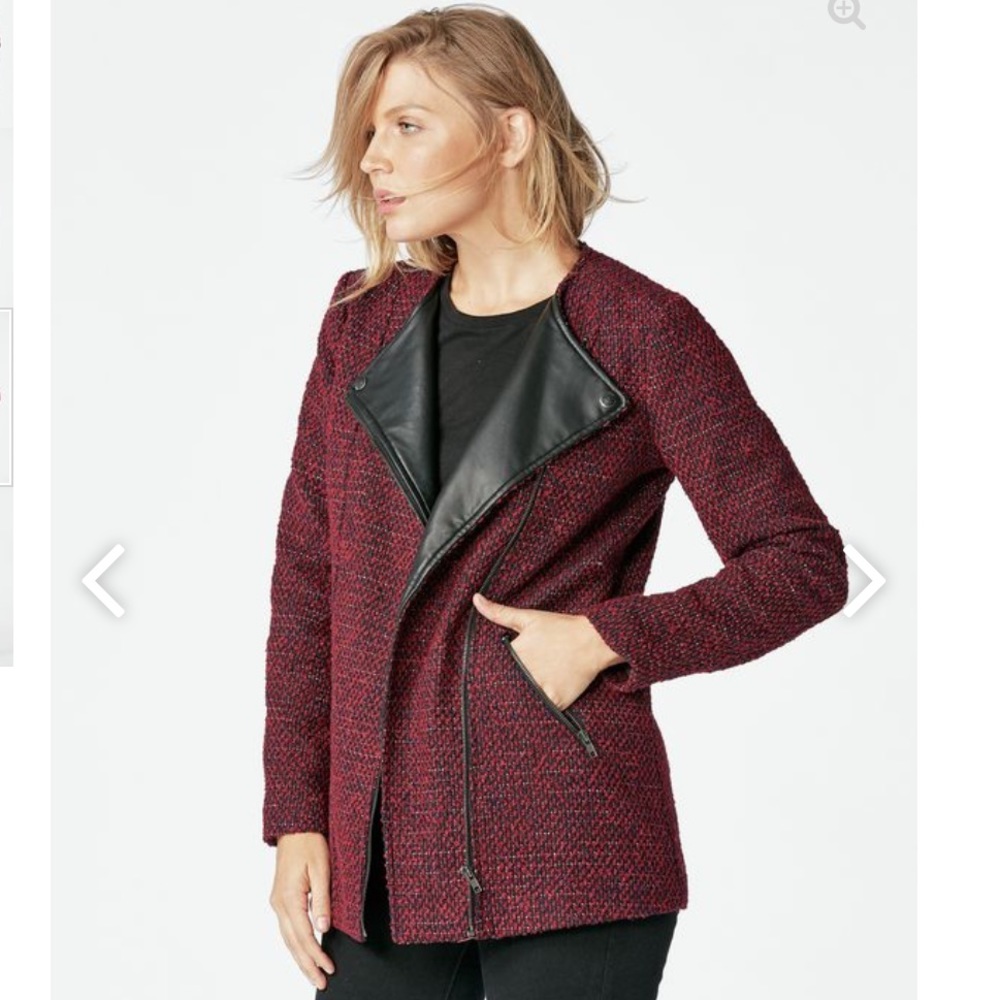 Moto Jacket Burgundy Boucle Black Faux Leather NEW Size XL Just Fab